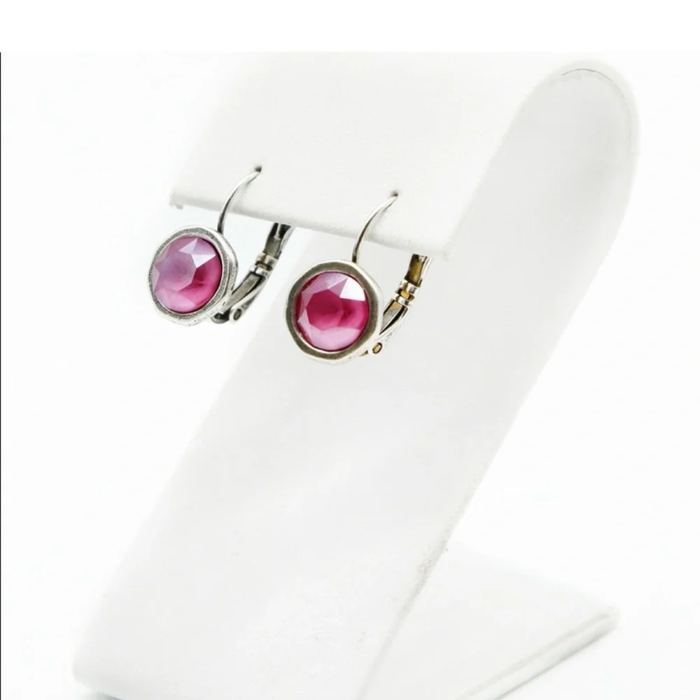 Pink Crystal Drop Earrings | Silver Tone Leverback | Feminine Sparkle Chic